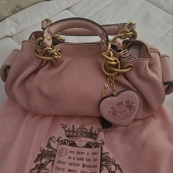 Juicy Couture Handbags - Rare Juicy Couture Y2K Vintage Pink Pebbled Leather Satchel With 2 Bag Charms